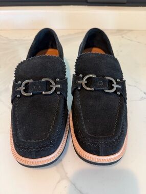 Donald J. Pliner Black Suede Loafers with Silver Bit